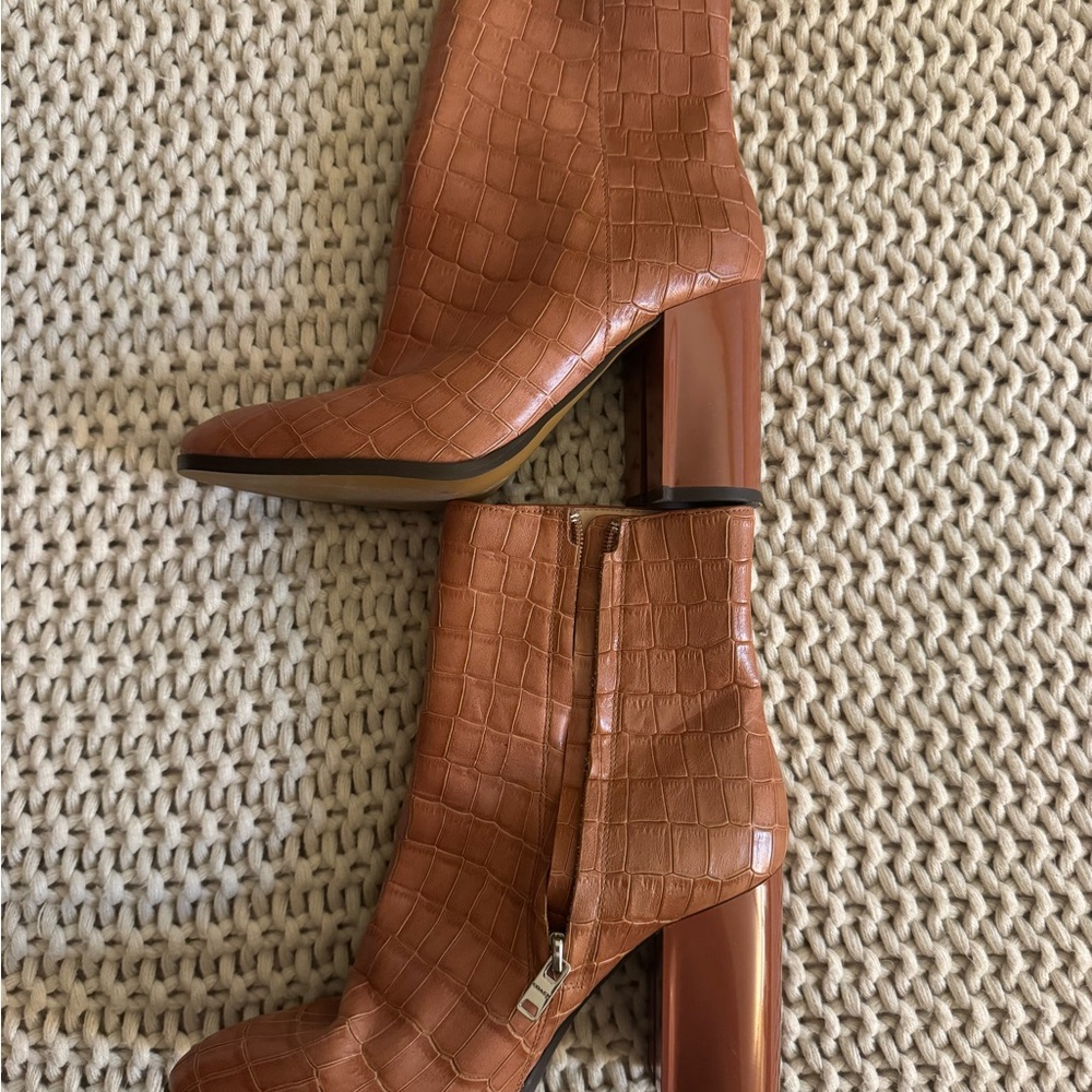 Coach Tan Croc-Embossed Heeled Bootie